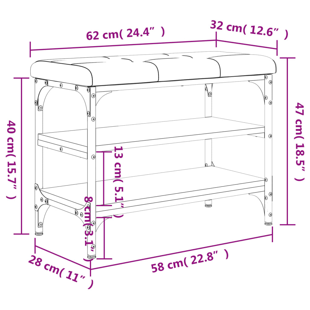 Schoenenbank 62x32x47 cm bewerkt hout