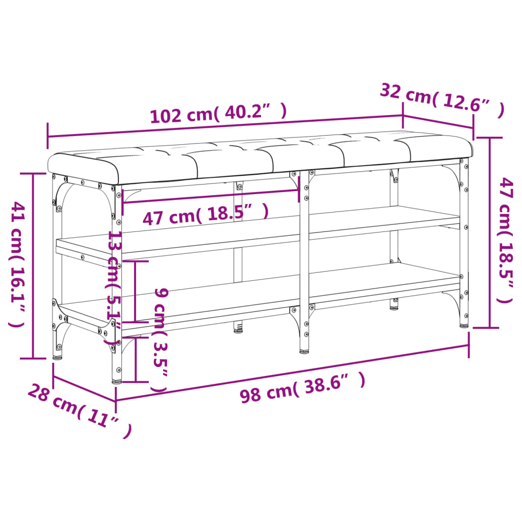 Schoenenbank 62x32x47 cm bewerkt hout