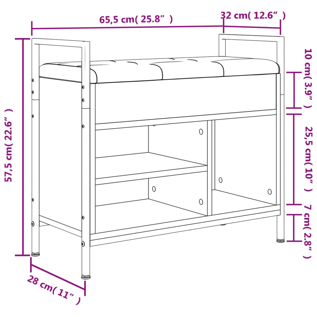 Schoenenbank 65,5x32x57,5 cm bewerkt hout eikenkleurig