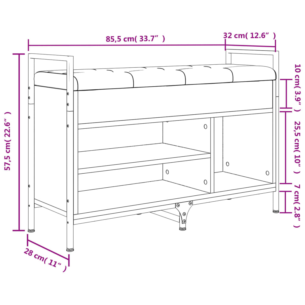 Schoenenbank 65,5x32x57,5 cm bewerkt hout eikenkleurig