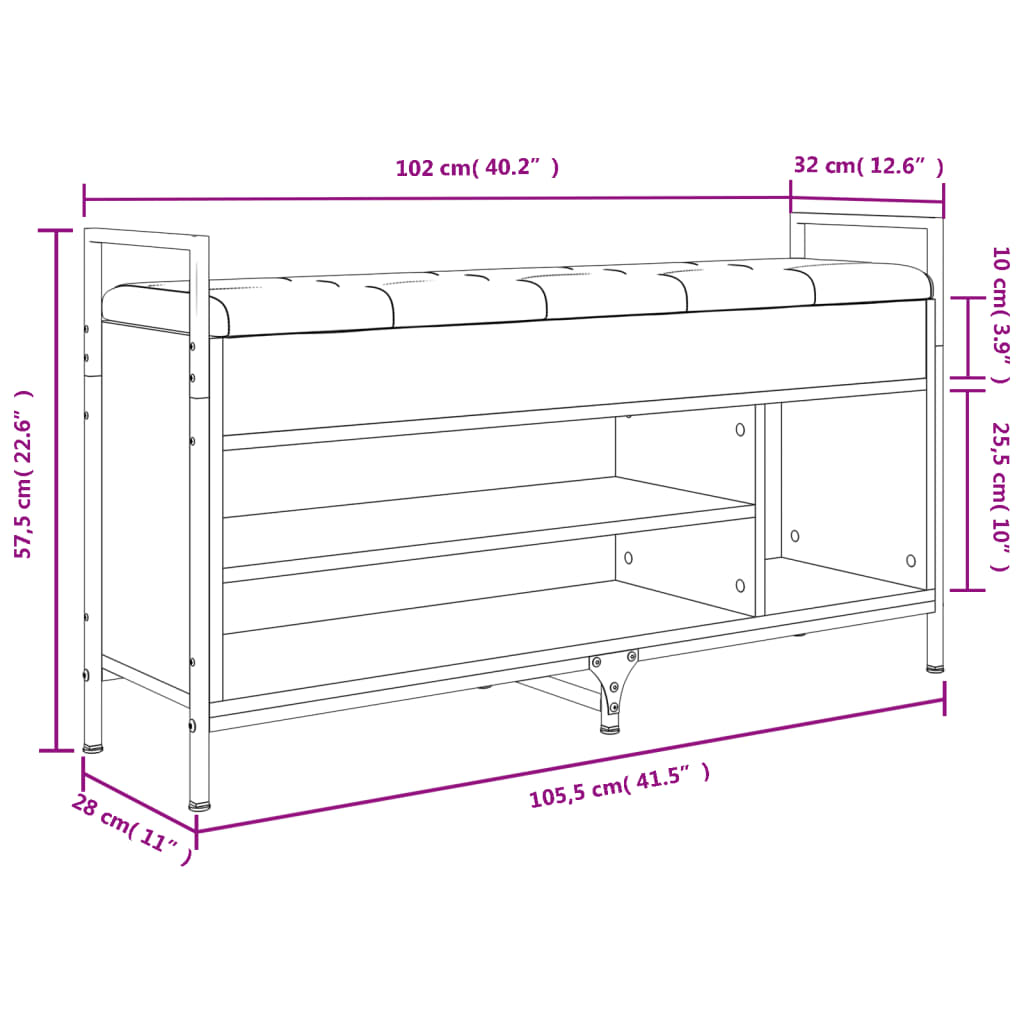 Schoenenbank 65,5x32x57,5 cm bewerkt hout eikenkleurig