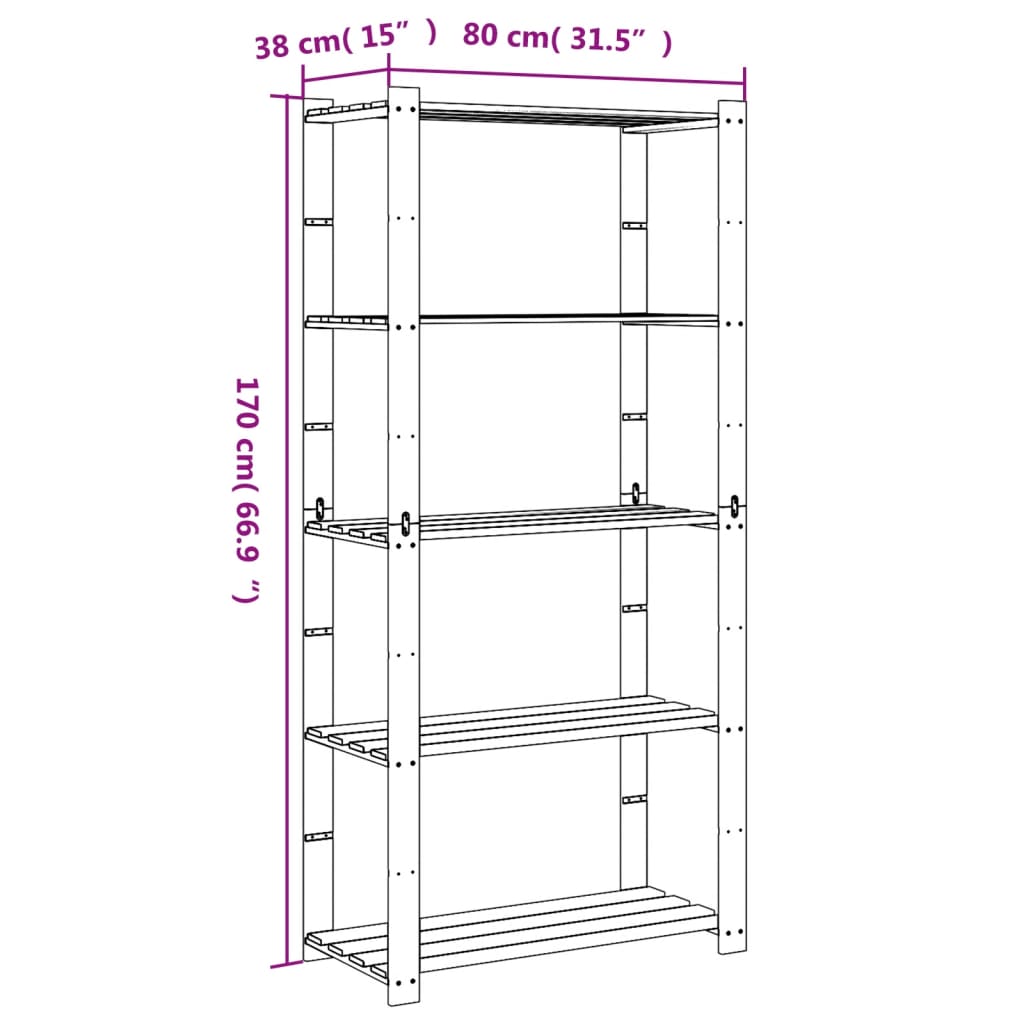 Opbergrek 5-laags 170x38x170 cm massief grenenhout