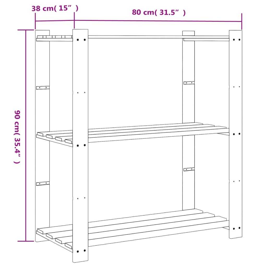 Opbergrek 5-laags 170x38x170 cm massief grenenhout