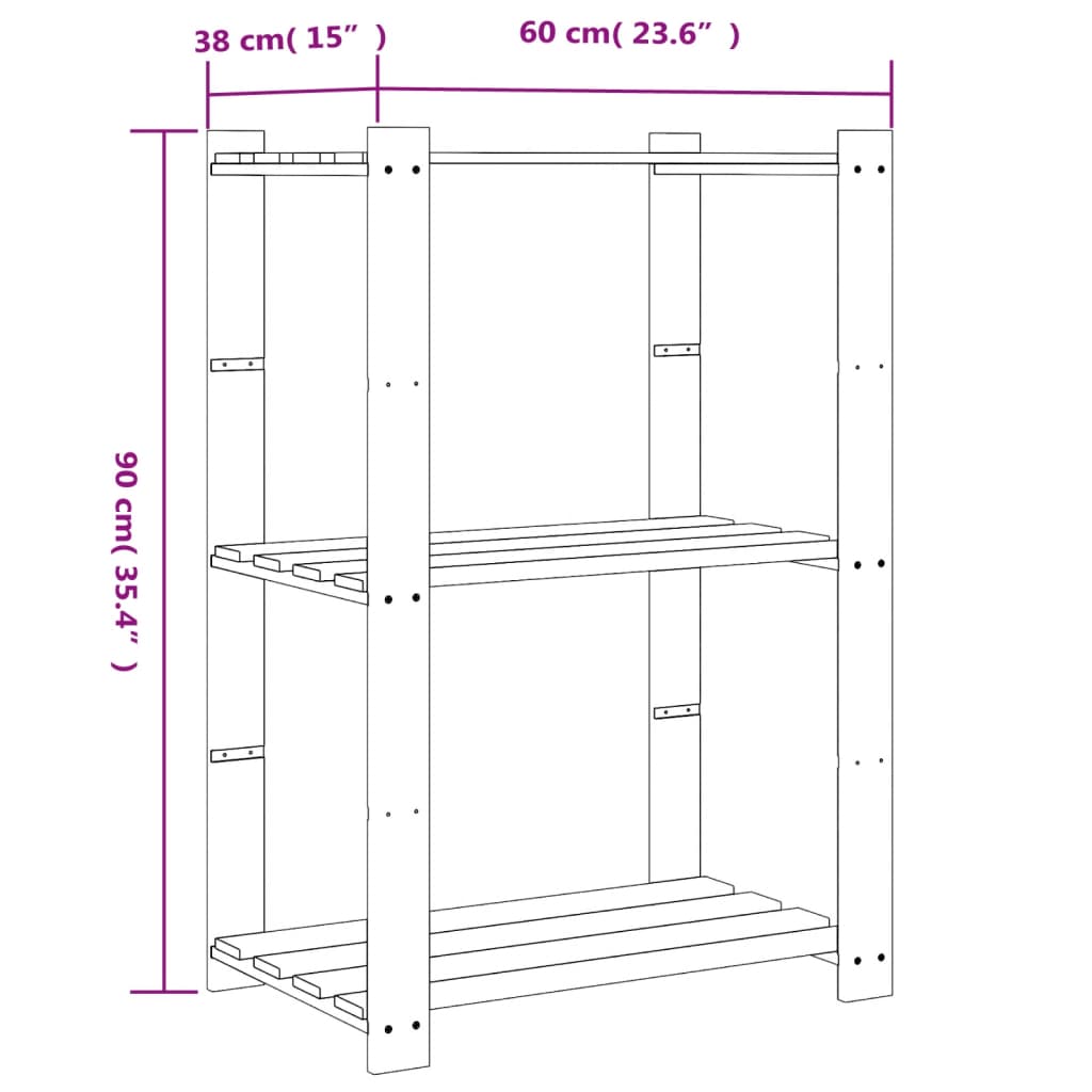 Opbergrek 5-laags 170x38x170 cm massief grenenhout bruin