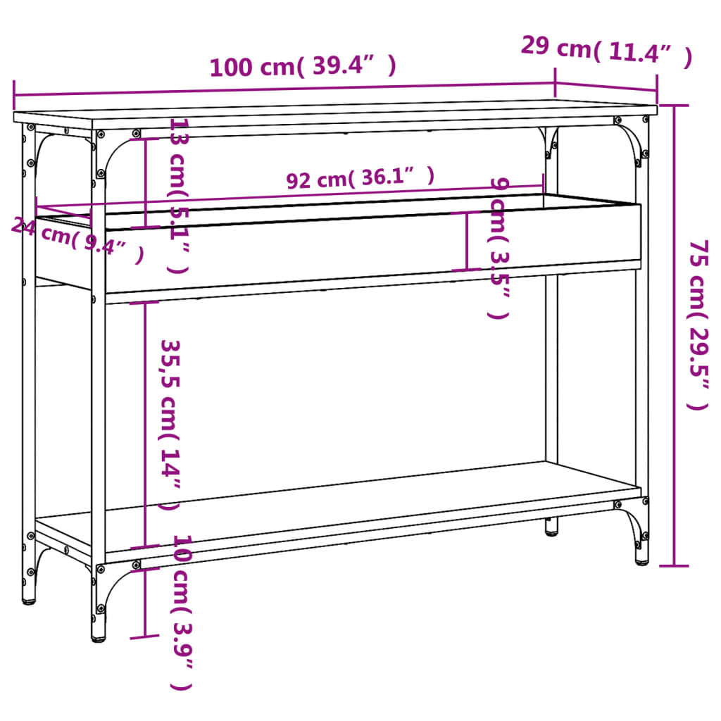 Wandtafel met schap 100x29x75 cm bewerkt hout bruin eikenkleur