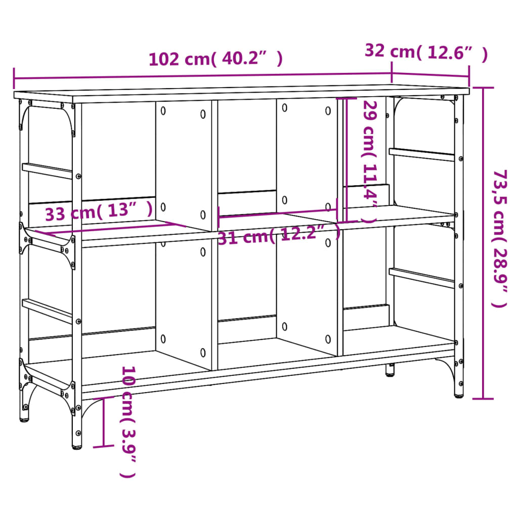 Buffet 102x32x73,5 cm en dérivé du bois, couleur chêne