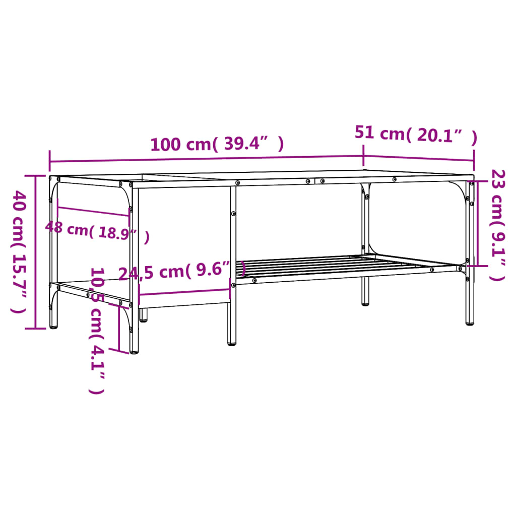 Salontafel met rek 100x51x40 cm bewerkt hout