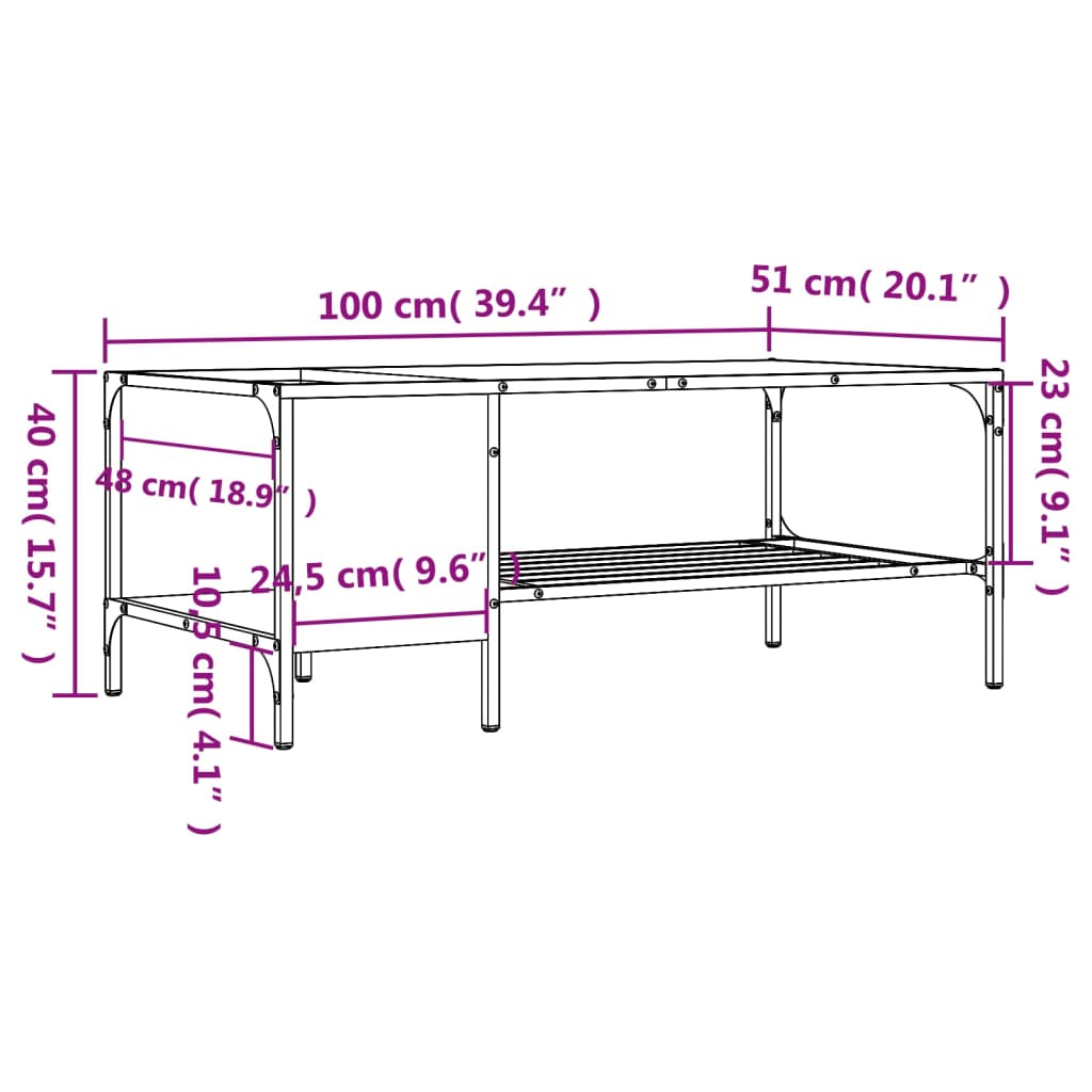 Salontafel met rek 100x51x40 cm bewerkt hout