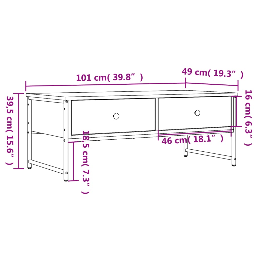 Salontafel 101x49x39,5 cm bewerkt hout