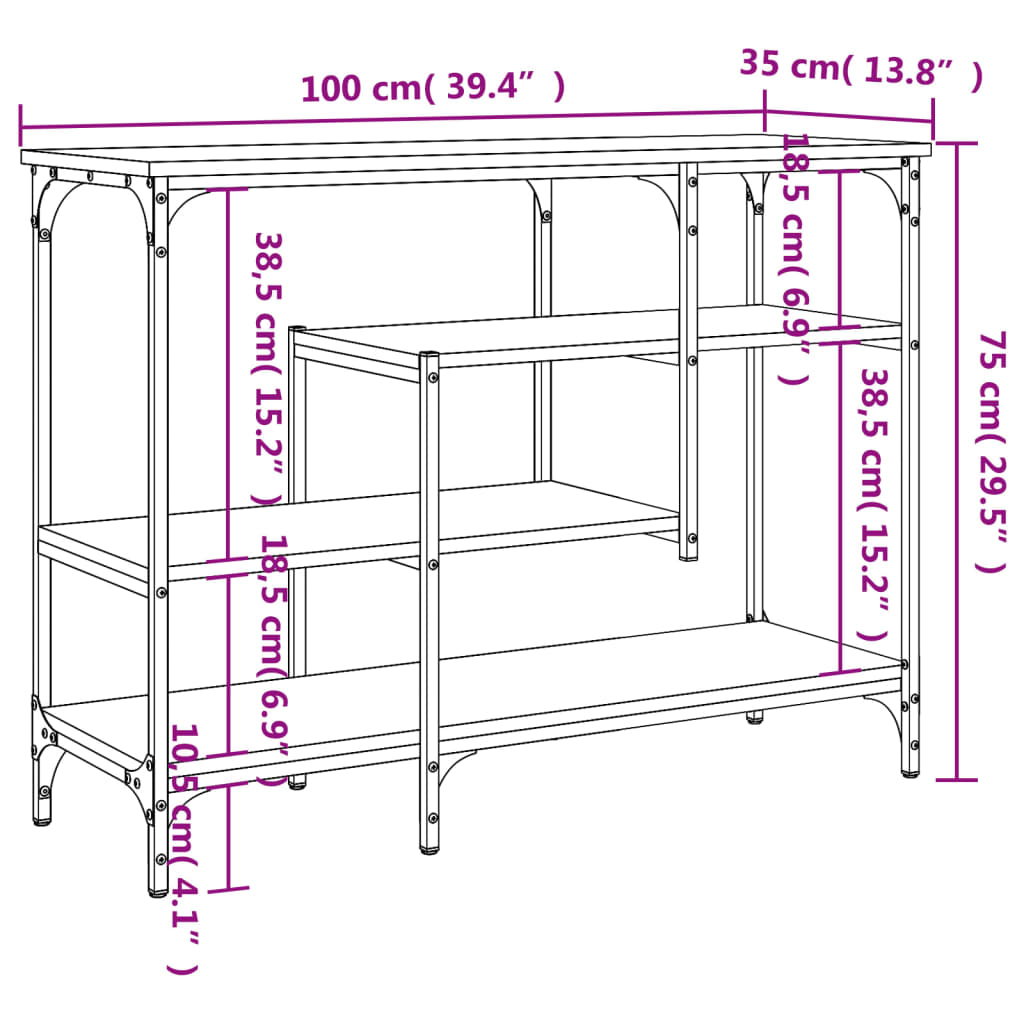 Wandtafel met schappen 100x35x75 cm eikenkleurig