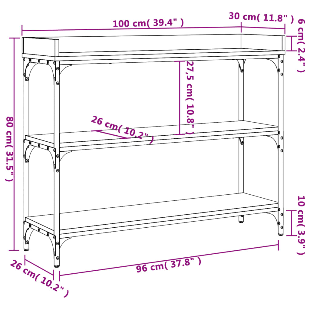 Wandtafel met schappen 75x30x80 cm grijs sonoma eikenkleurig