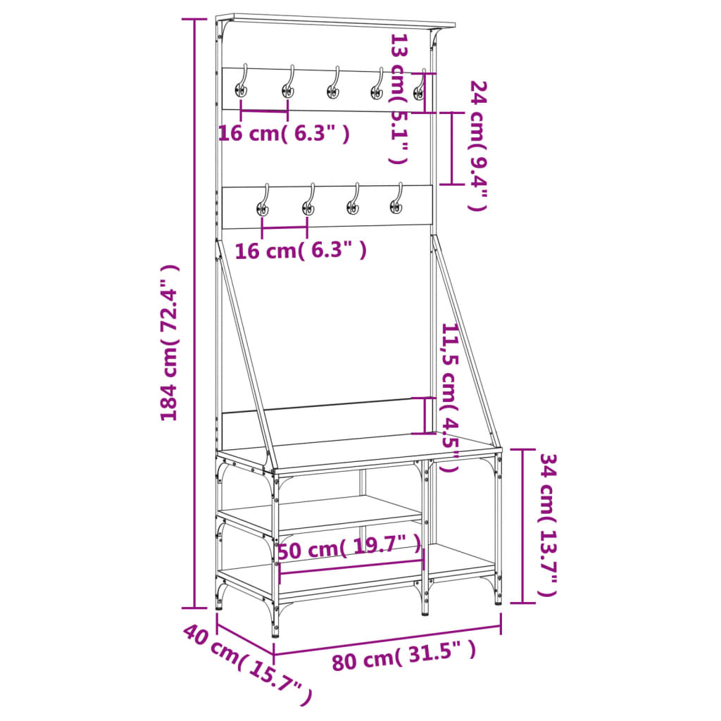 Kledingrek met schoenenrek 80x40x184 cm