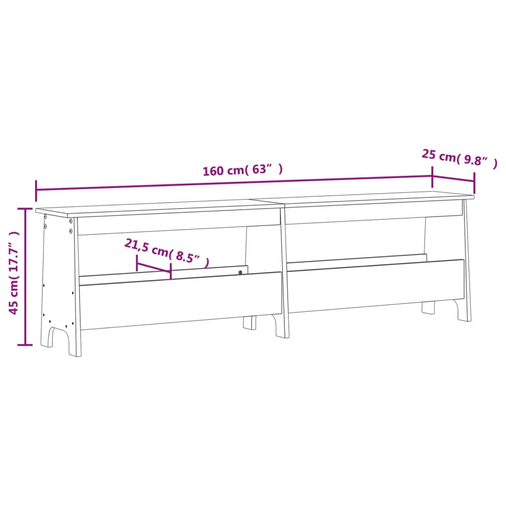 Banc d'entrée 60x28x45 cm en bois de pin massif