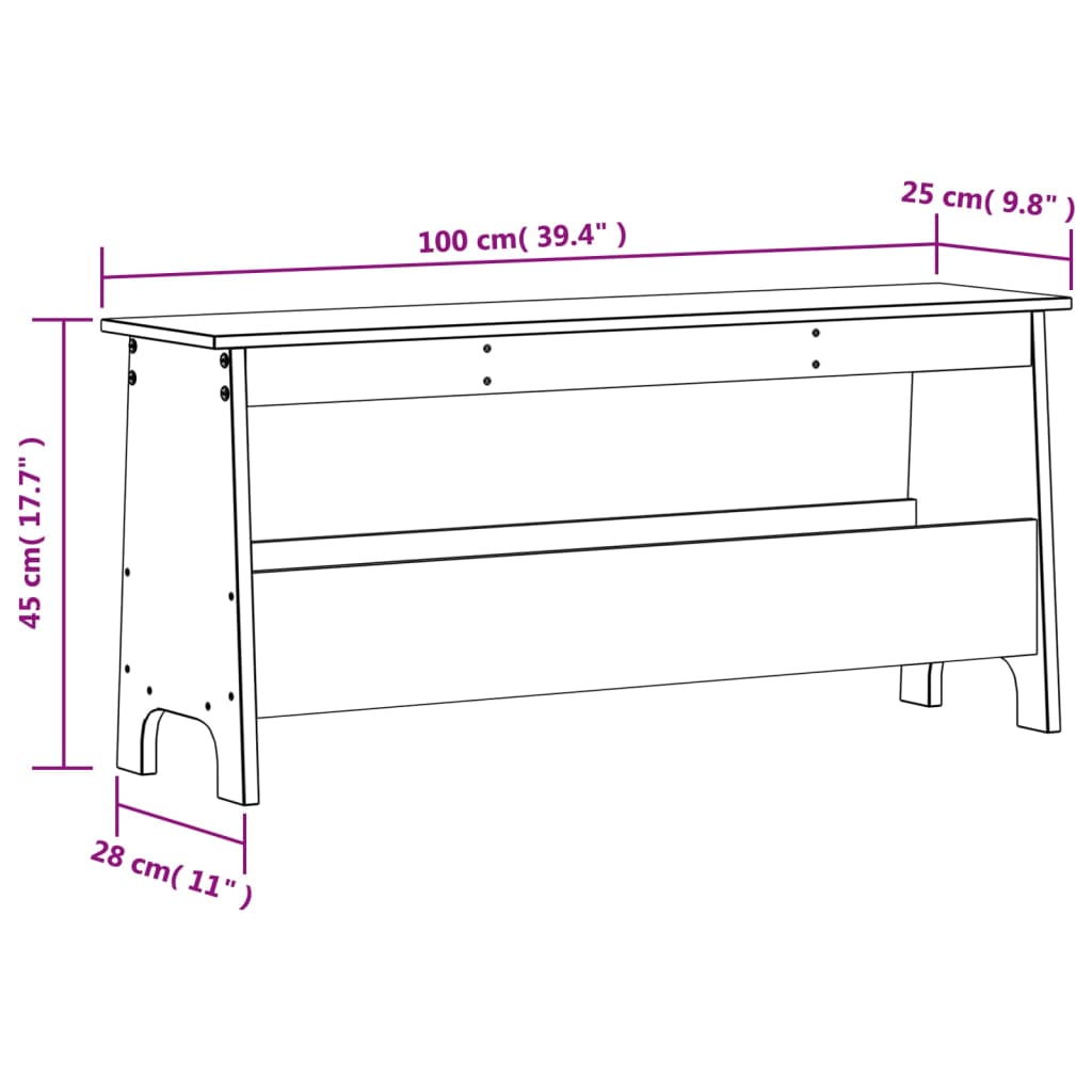 Banc d'entrée 60x28x45 cm en bois de pin massif