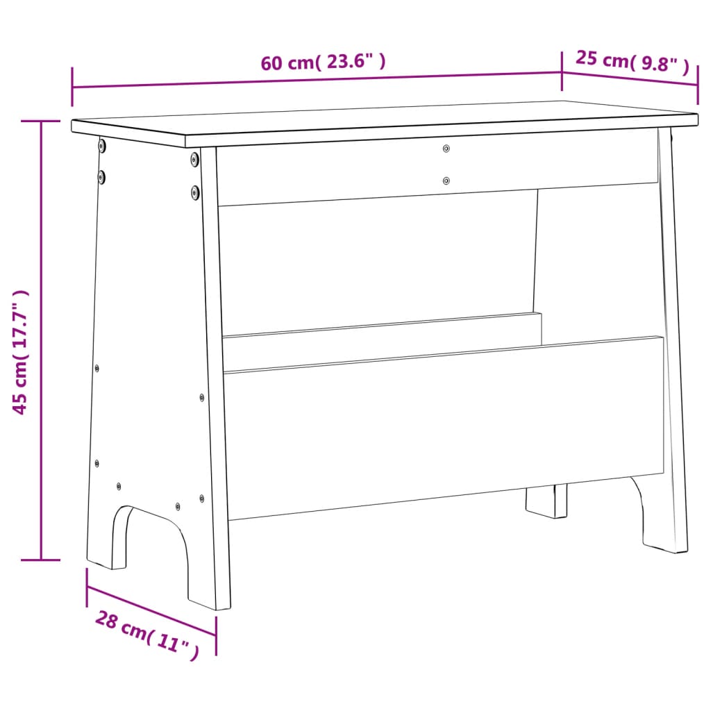 Banc d'entrée 60x28x45 cm en bois de pin massif