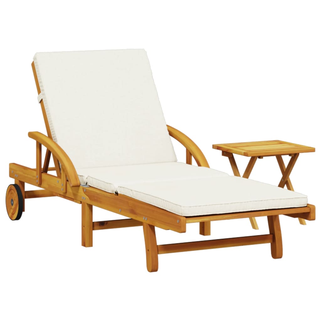 Chaises longues 2 pcs avec table en bois d'acacia massif