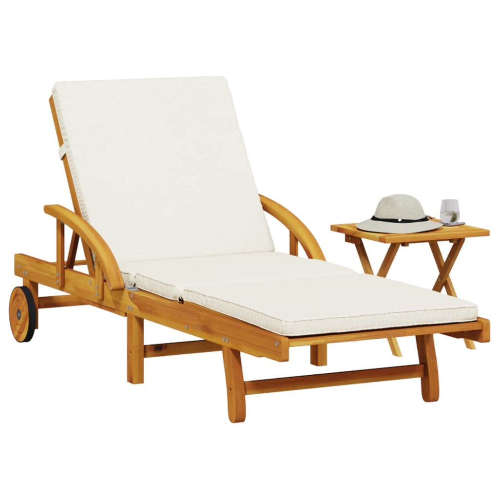 Chaises longues 2 pcs avec table en bois d'acacia massif