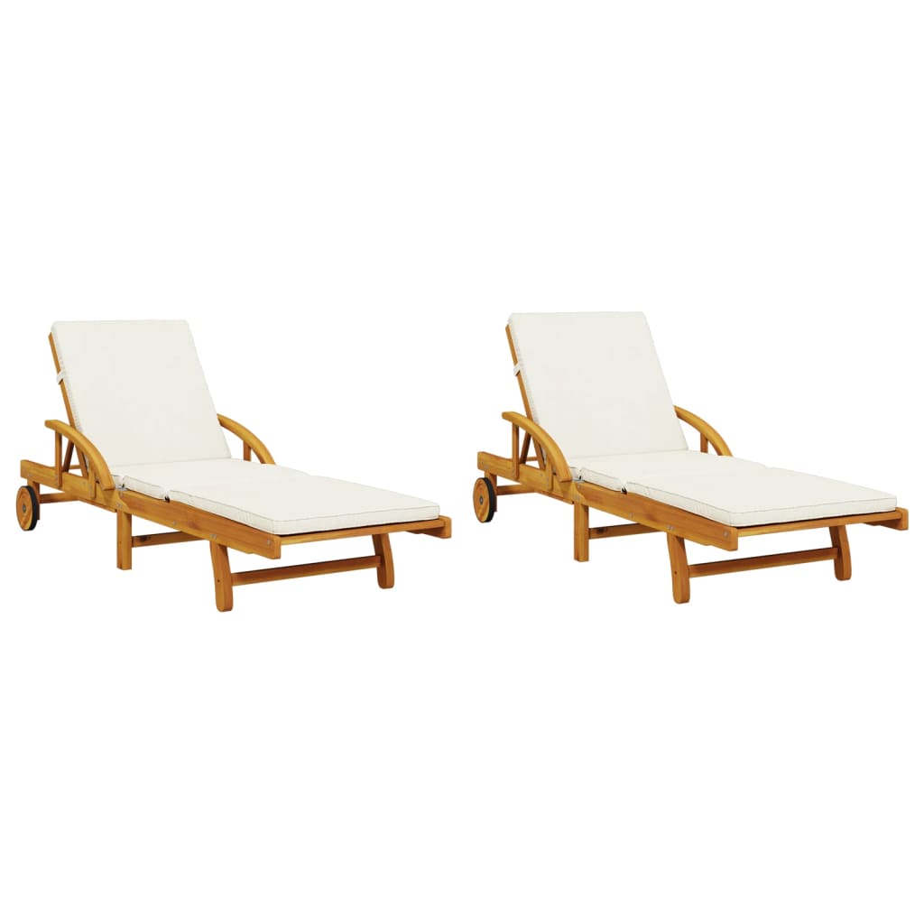 Chaises longues 2 pcs avec table en bois d'acacia massif