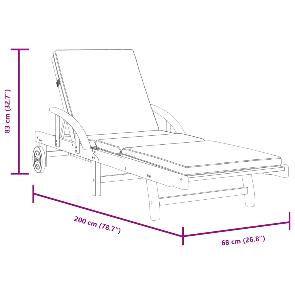 Chaises longues 2 pcs avec table en bois d'acacia massif