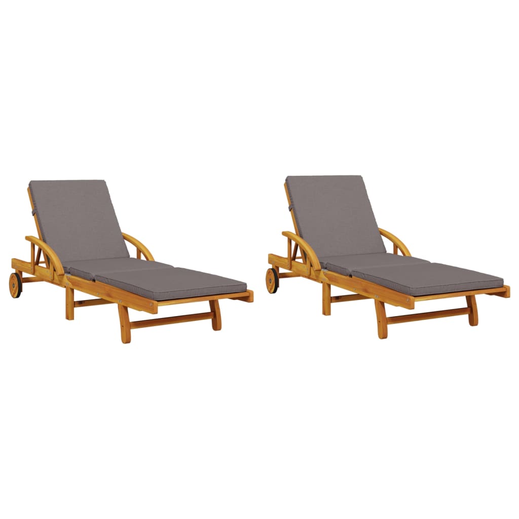 Chaises longues 2 pcs avec table en bois d'acacia massif