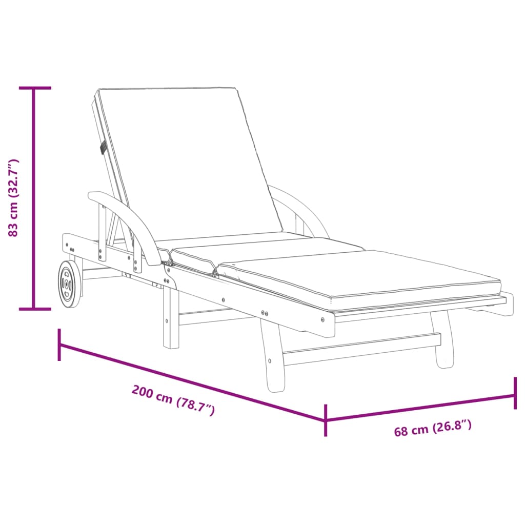 Chaises longues 2 pcs avec table en bois d'acacia massif