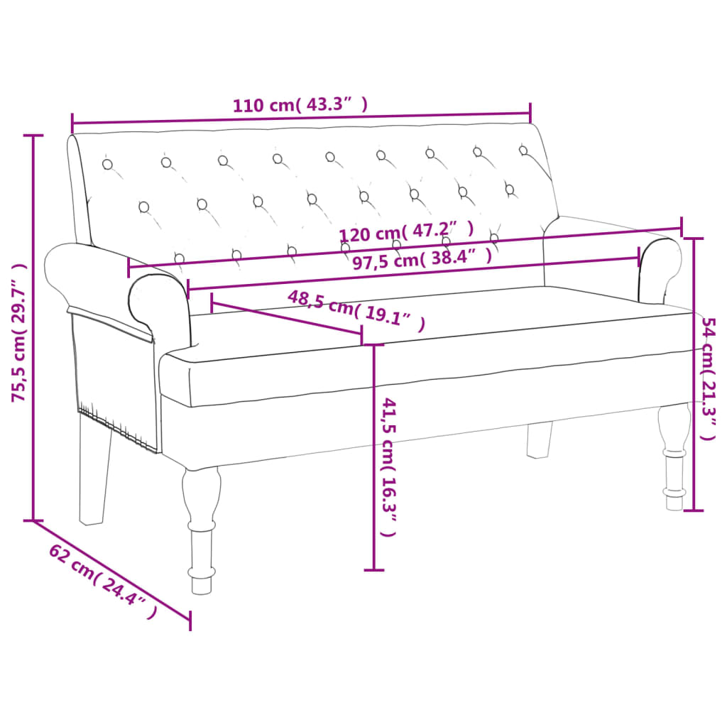 Bankje met rugleuning 120x62x75,5 cm kunstsuèdeleer