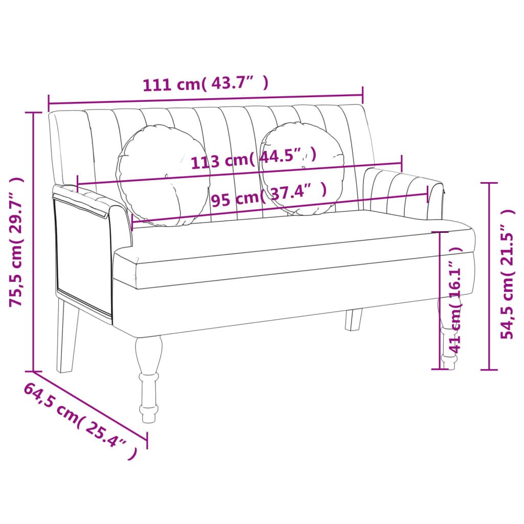 Banc avec coussins 113x64,5x75,5 cm en tissu