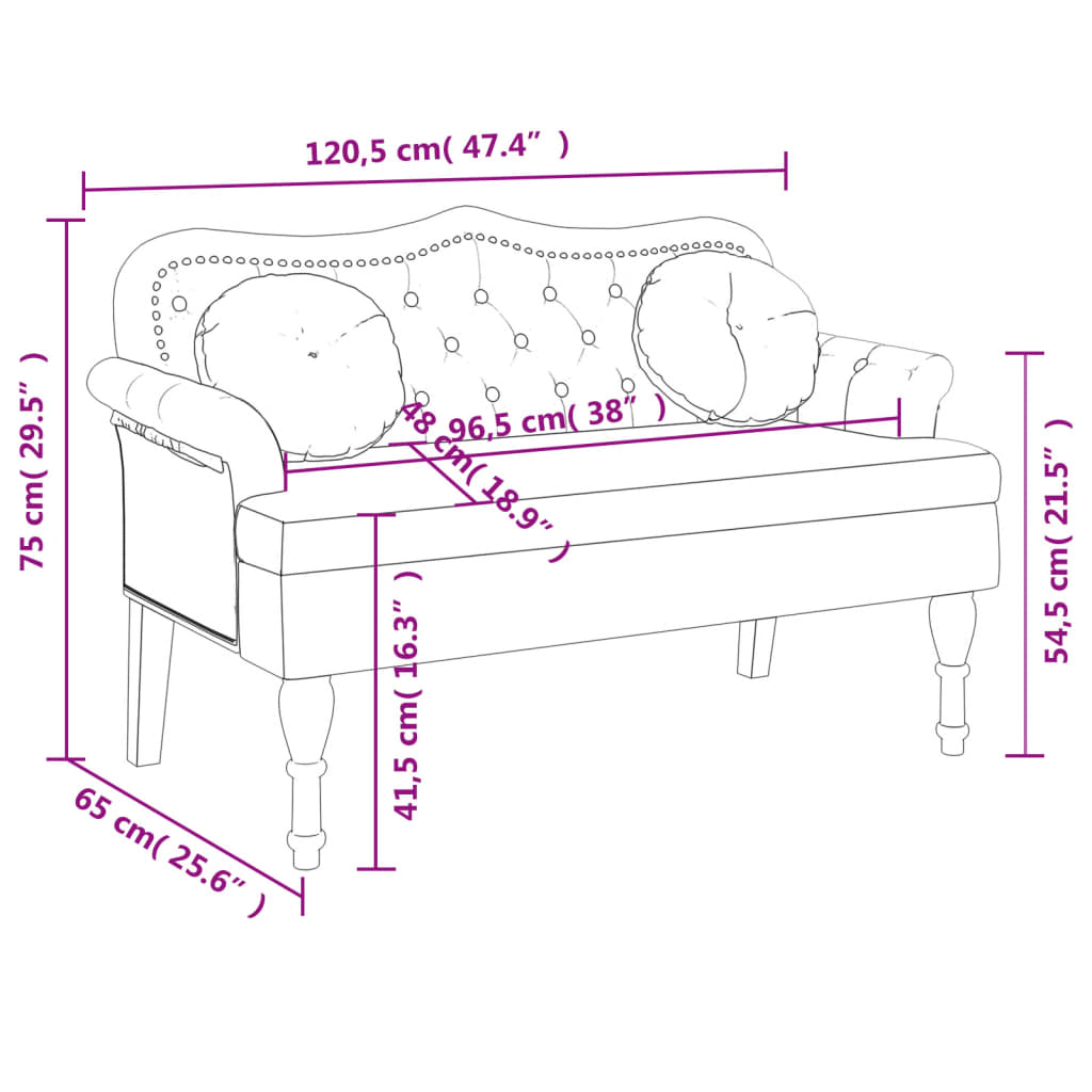 Banc avec coussins 120,5x65x75 cm velours