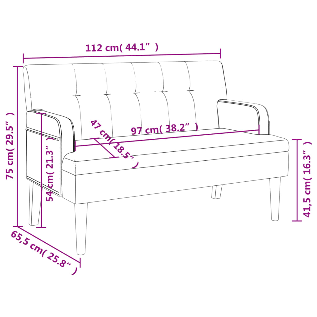 Bankje met rugleuning 112x65,5x75 cm kunstleer bruin