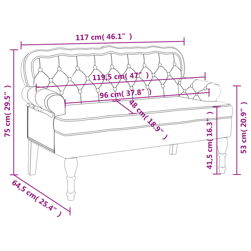 Bankje met rugleuning 119,5x64,5x75 cm fluweel