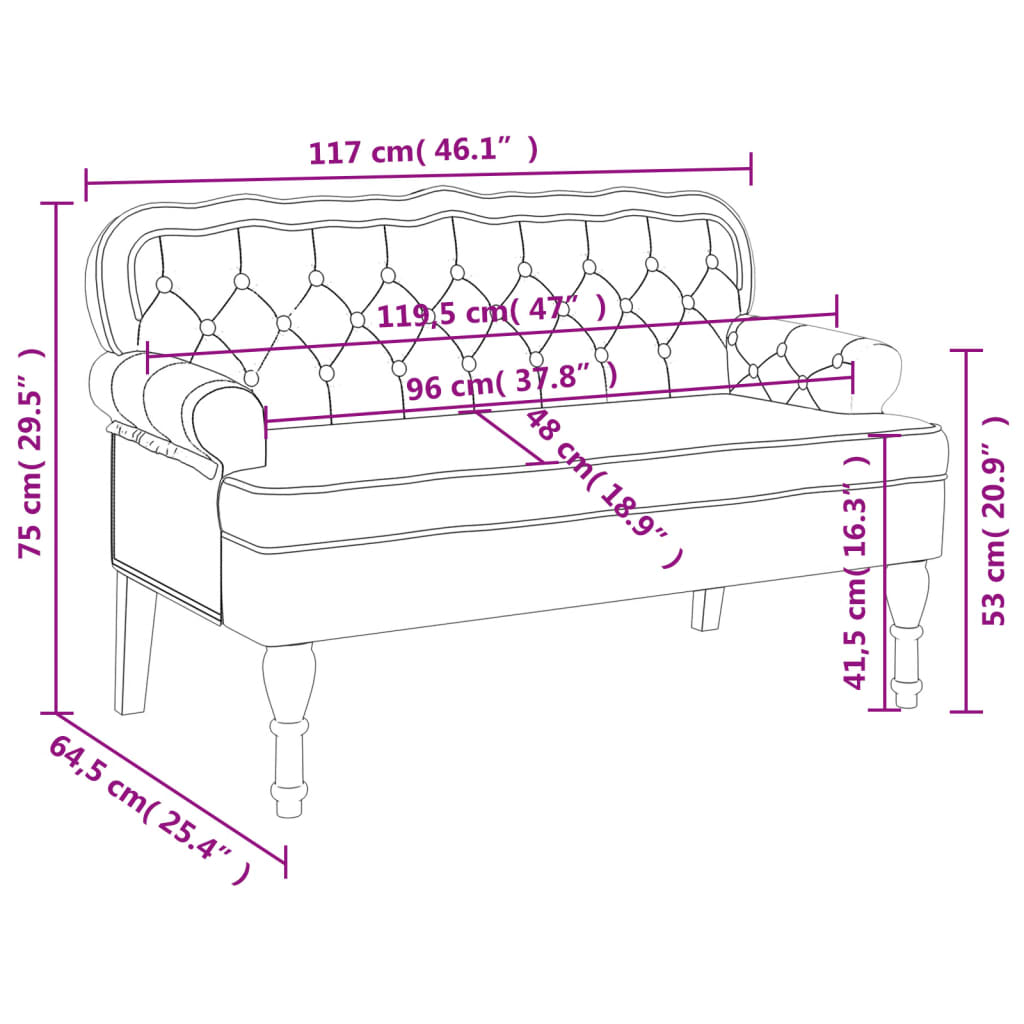 Bankje met rugleuning 119,5x64,5x75 cm fluweel