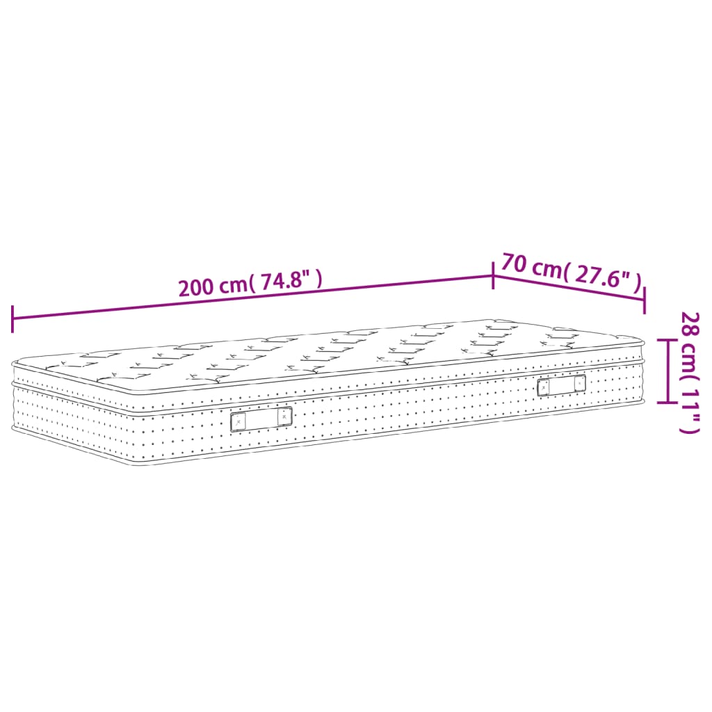 Pocketveringmatras middelhard-plus 70x200 cm