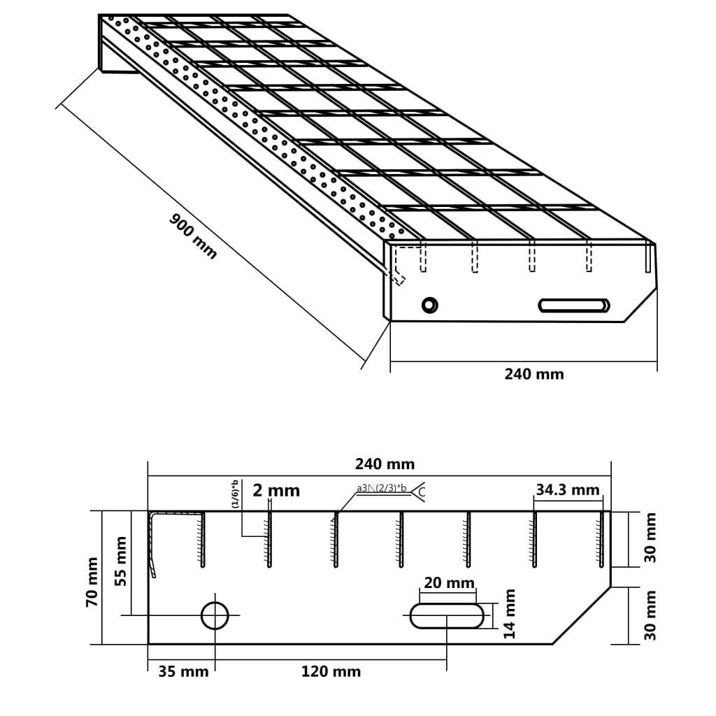 Grille de marche d'escalier 100x24x7 cm en acier galvanisé