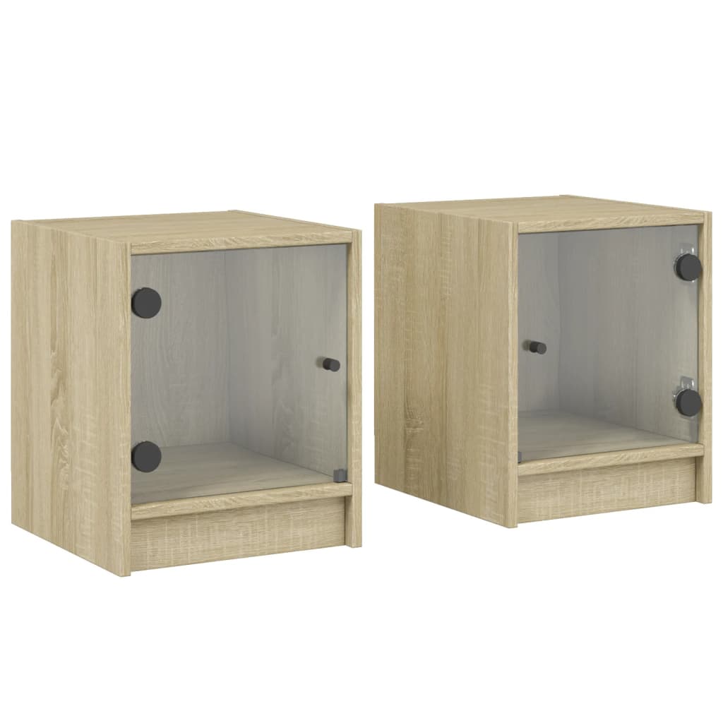 Tables de chevet avec portes vitrées 2 pcs 35x37x42 cm