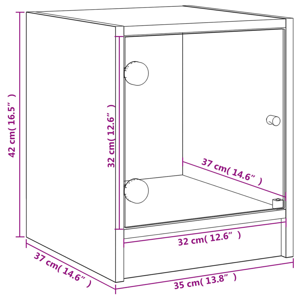 Tables de chevet avec portes vitrées 2 pcs 35x37x42 cm