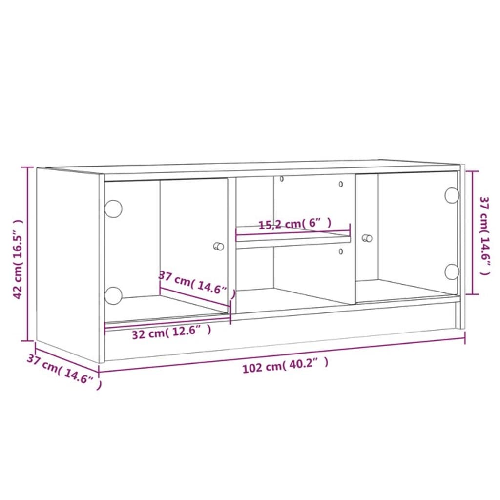 Tv-meubel met glazen deuren 102x37x42 cm