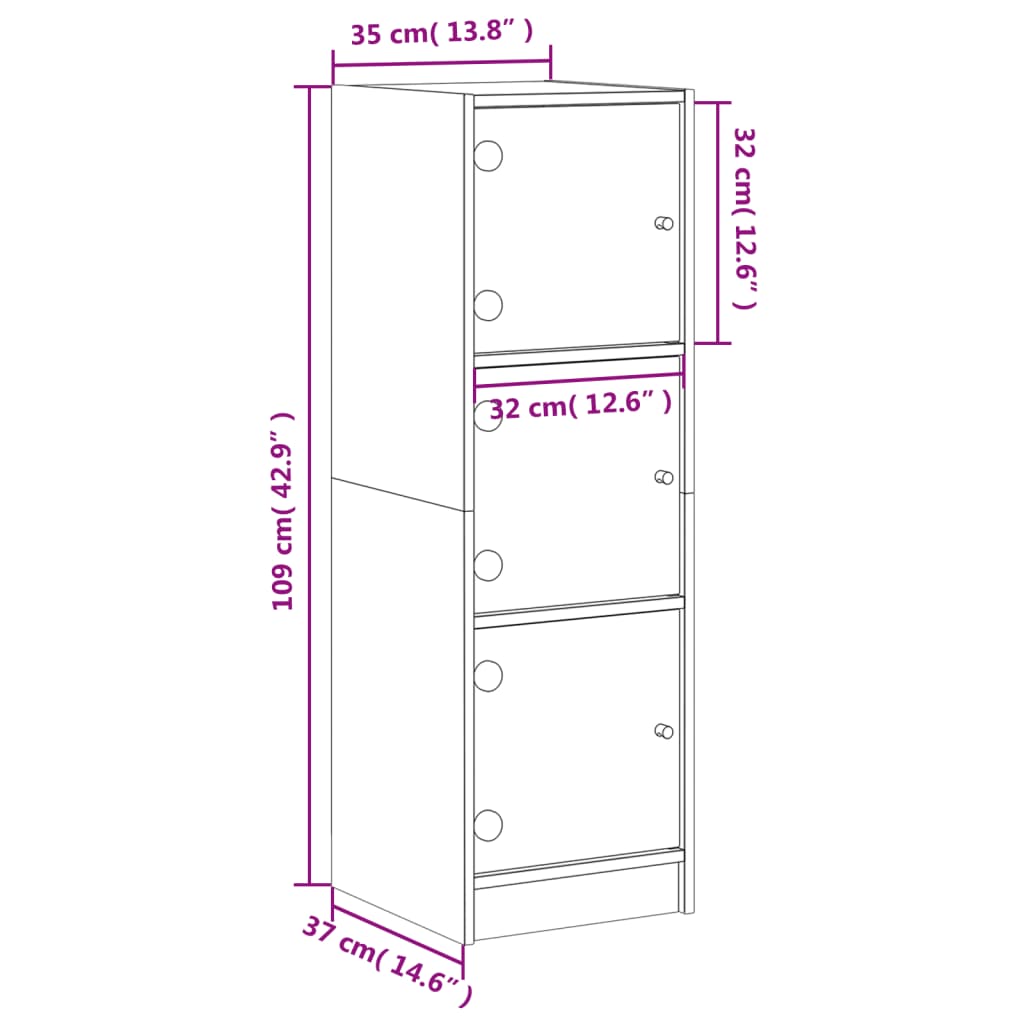 Hoge kast met glazen deuren 35x37x109 cm