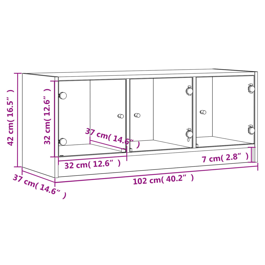 Meuble TV avec portes vitrées 102x37x42 cm