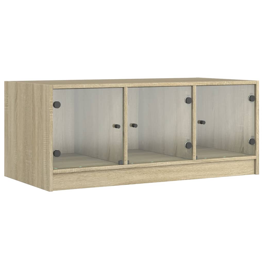 Salontafel met glazen deuren 102x50x42 cm eikenkleurig