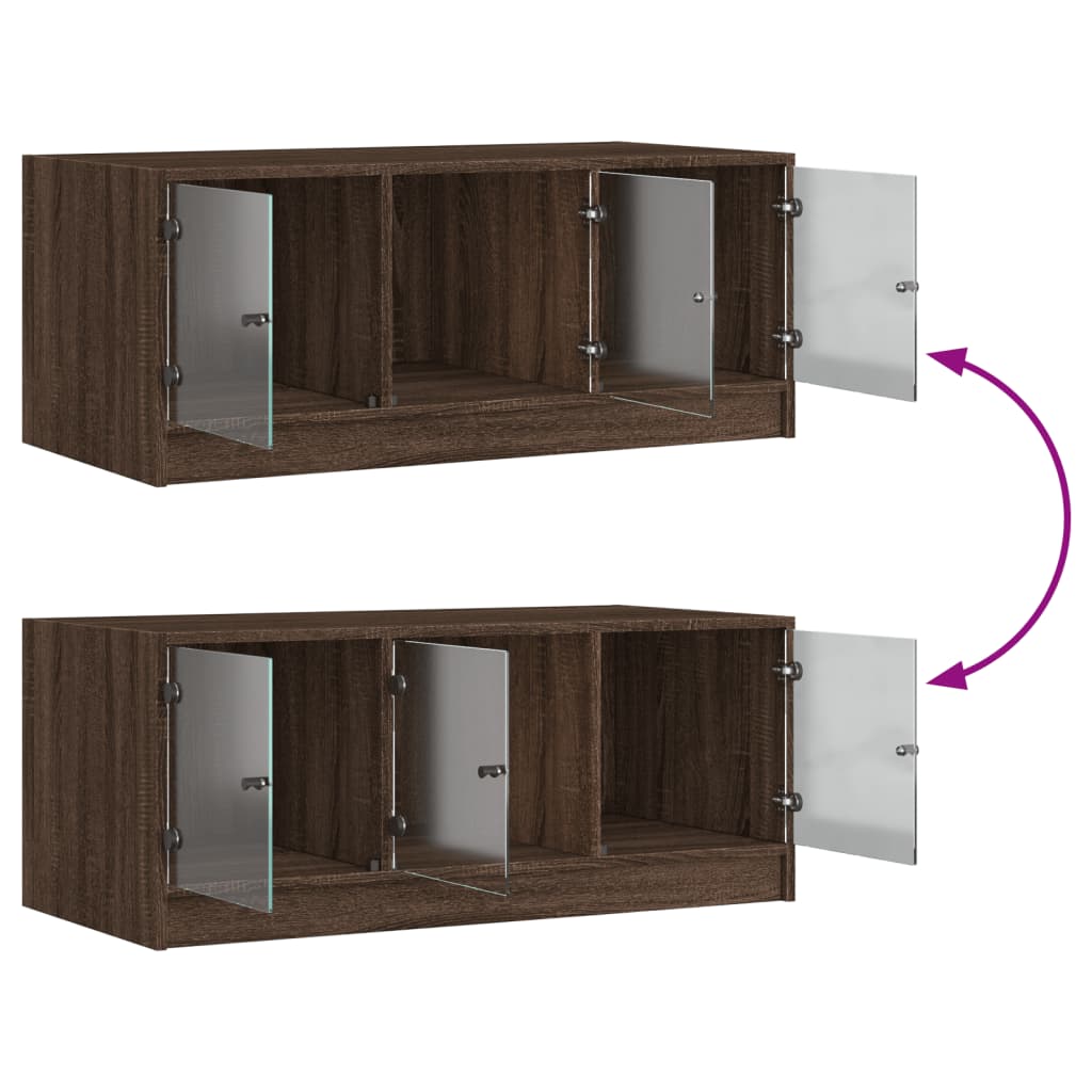 Salontafel met glazen deuren 102x50x42 cm eikenkleurig