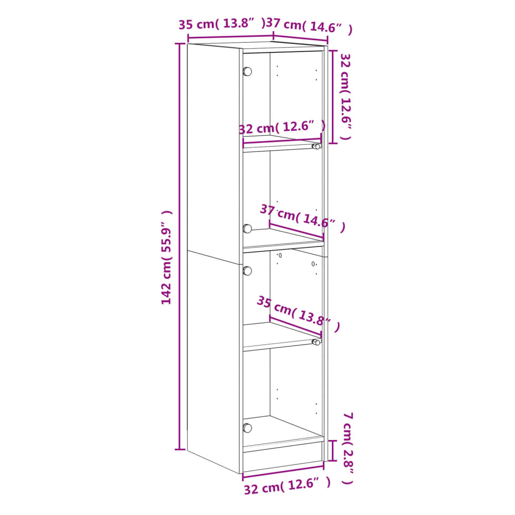 Armoire haute avec portes vitrées 35x37x142 cm