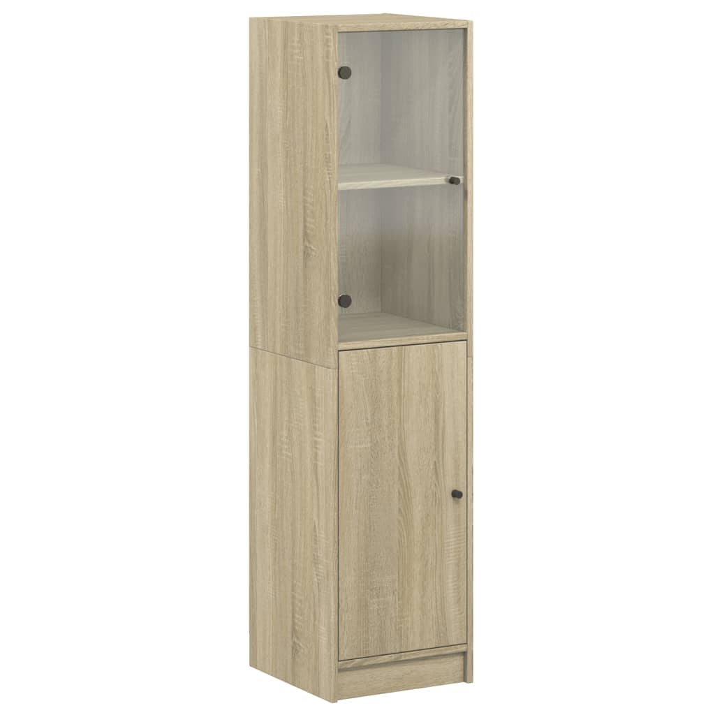 Hoge kast met glazen deur 35x37x142 cm eikenkleurig