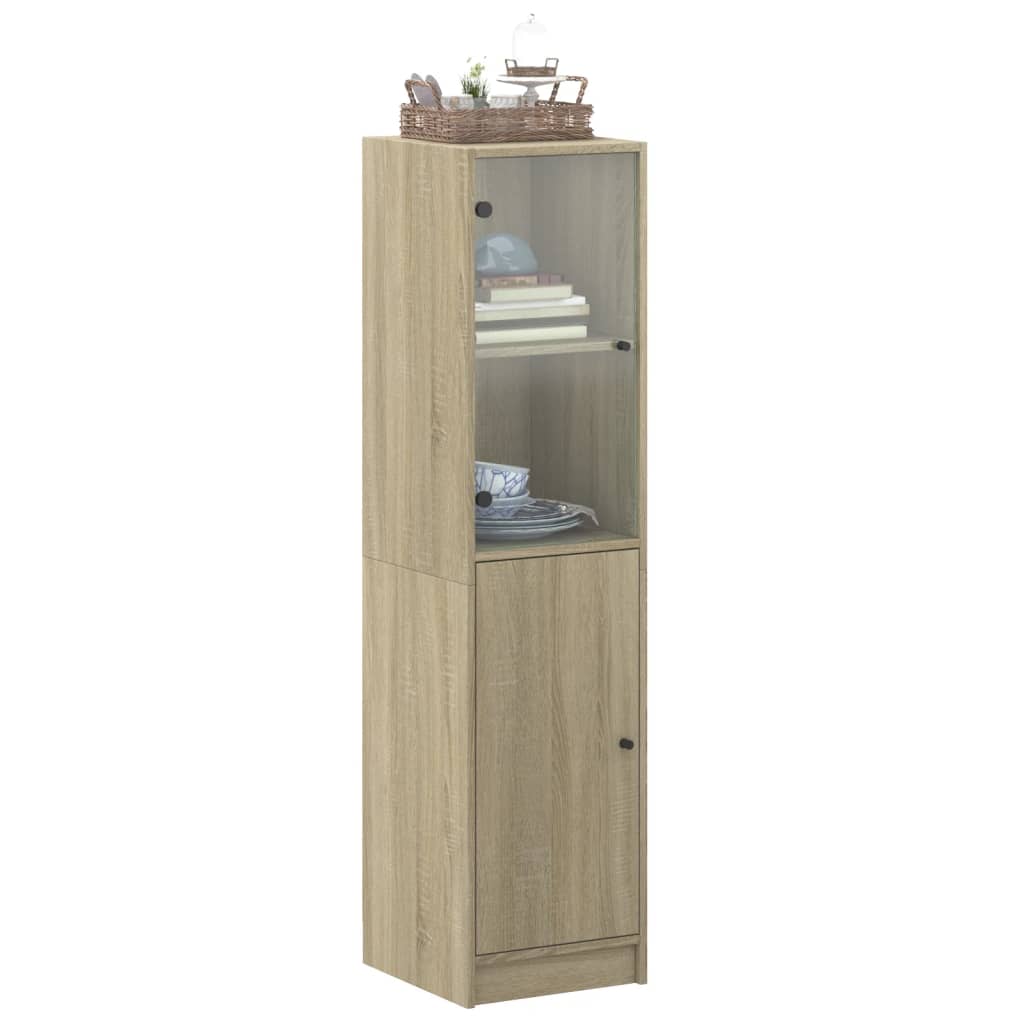 Armoire haute avec porte vitrée 35x37x142 cm couleur chêne