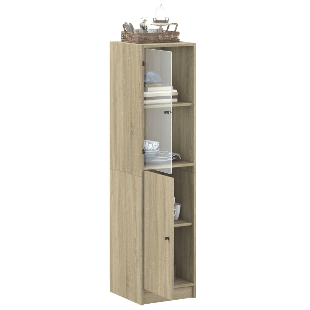 Armoire haute avec porte vitrée 35x37x142 cm couleur chêne