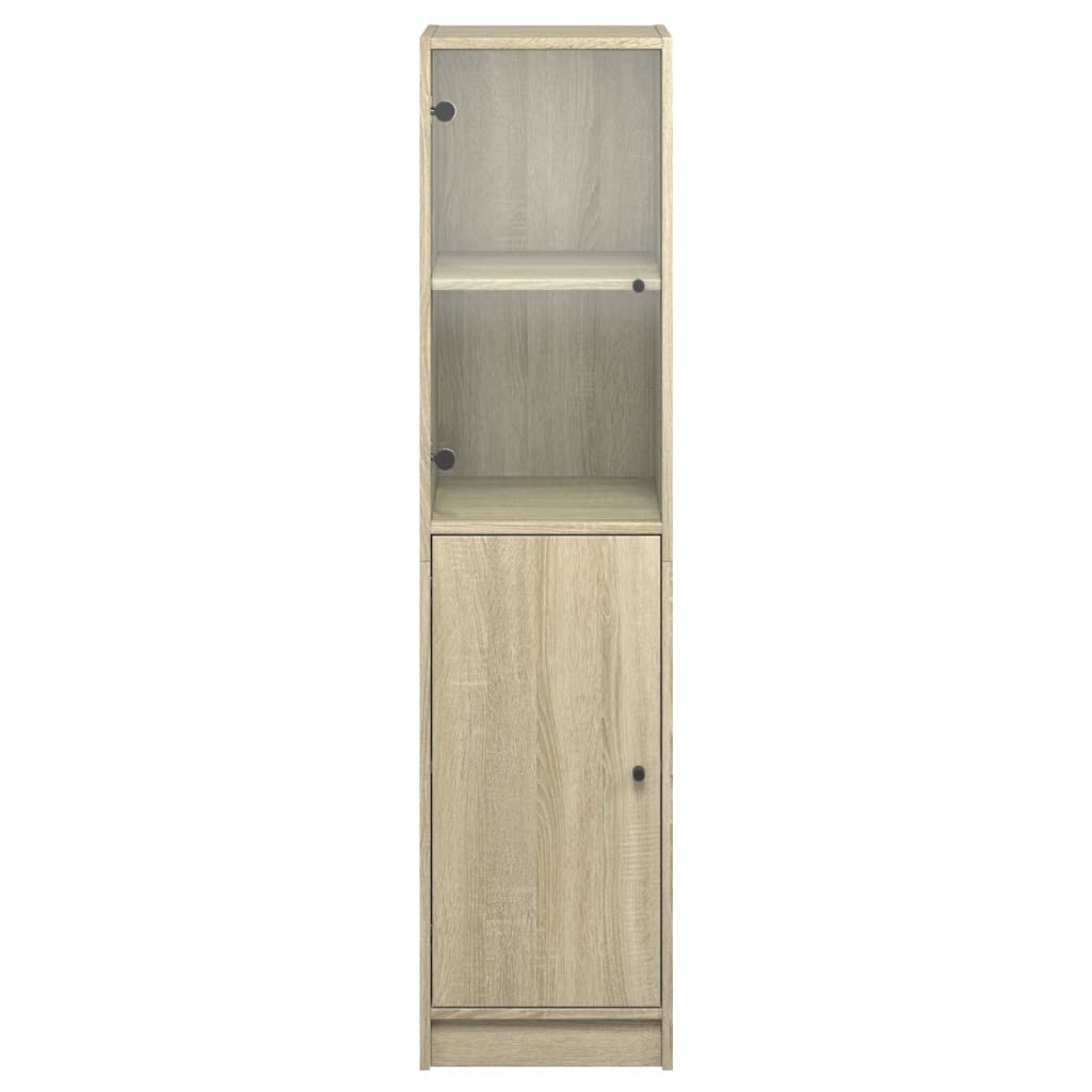 Hoge kast met glazen deur 35x37x142 cm eikenkleurig