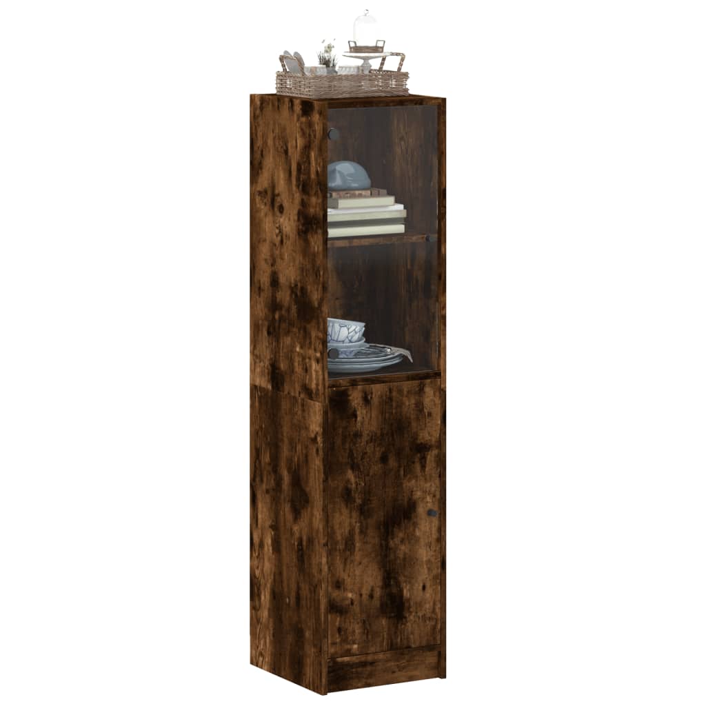 Armoire haute avec porte vitrée 35x37x142 cm couleur chêne