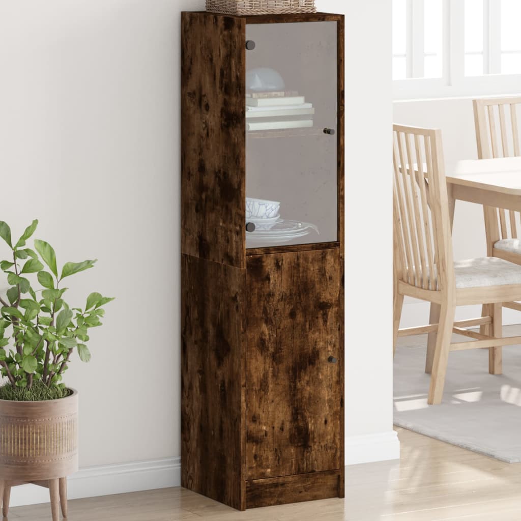 Armoire haute avec porte vitrée 35x37x142 cm couleur chêne