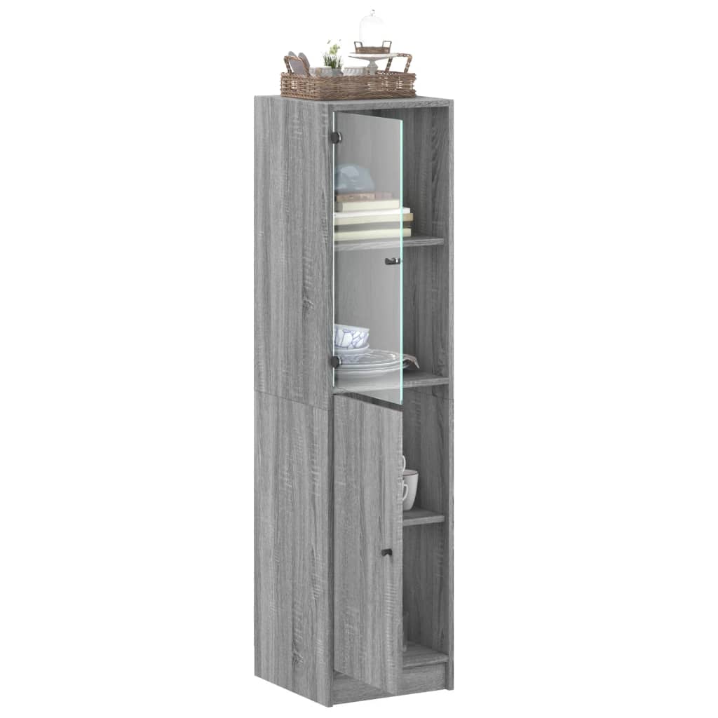 Armoire haute avec porte vitrée 35x37x142 cm couleur chêne