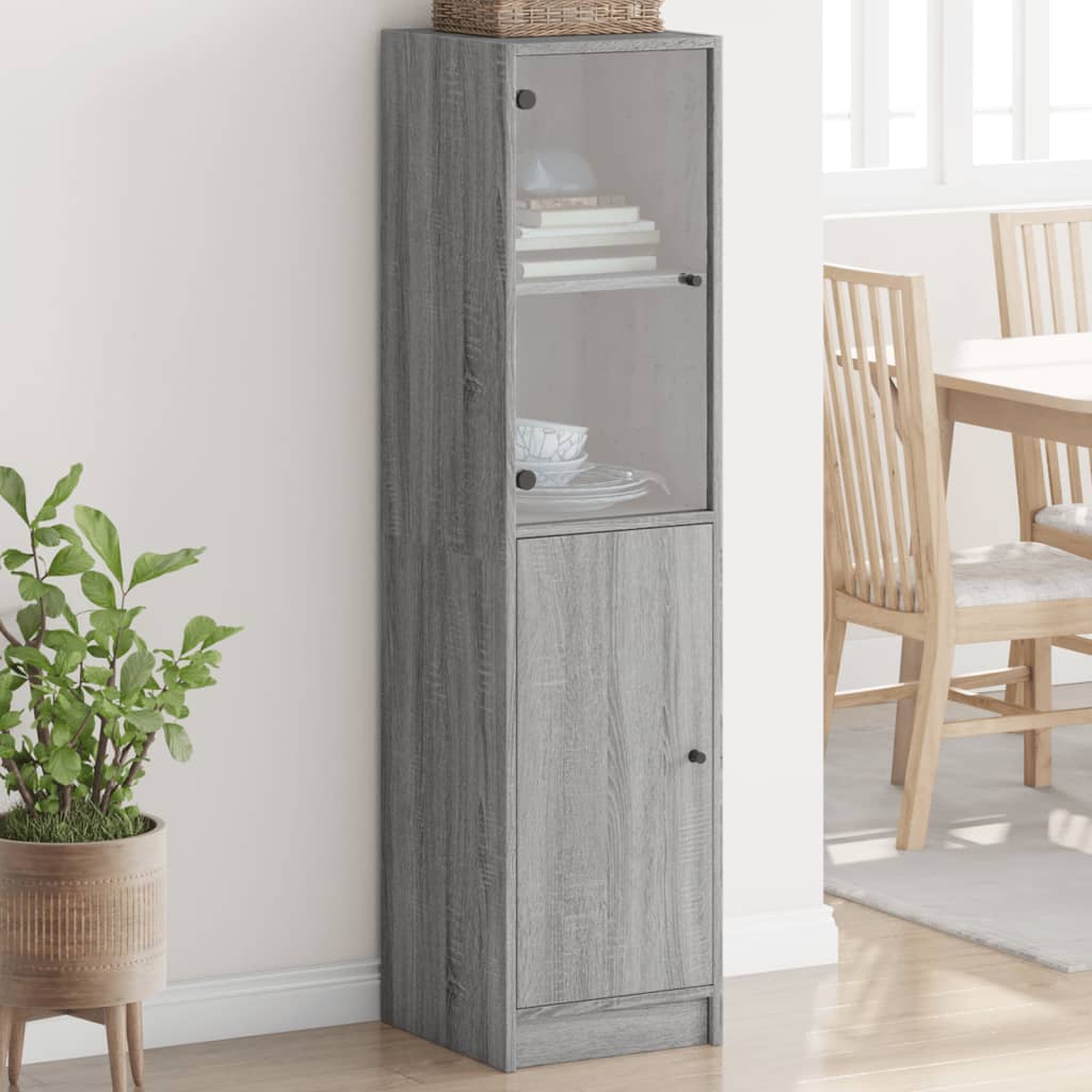 Armoire haute avec porte vitrée 35x37x142 cm couleur chêne