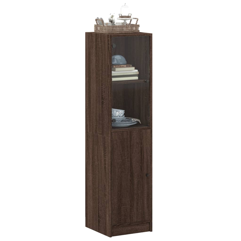 Armoire haute avec porte vitrée 35x37x142 cm couleur chêne